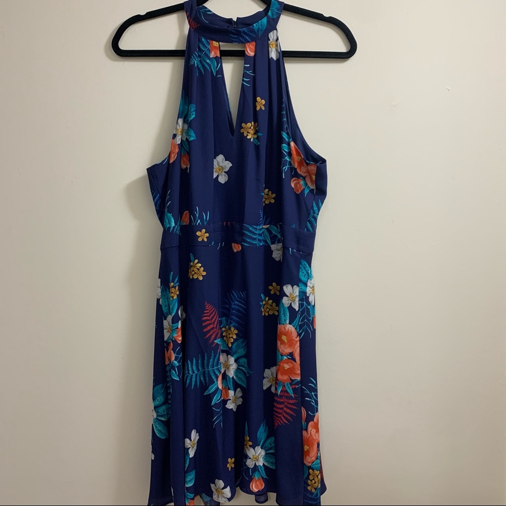 Express Navy Blue Hawaiian Floral Dress Size 14